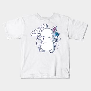 Kawaii Cute fan bunny saying "I'm a huge fan" pun Kids T-Shirt